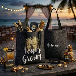 Bröllopsteam Brudgum Svart Guld Ananas Par Tygkasse
