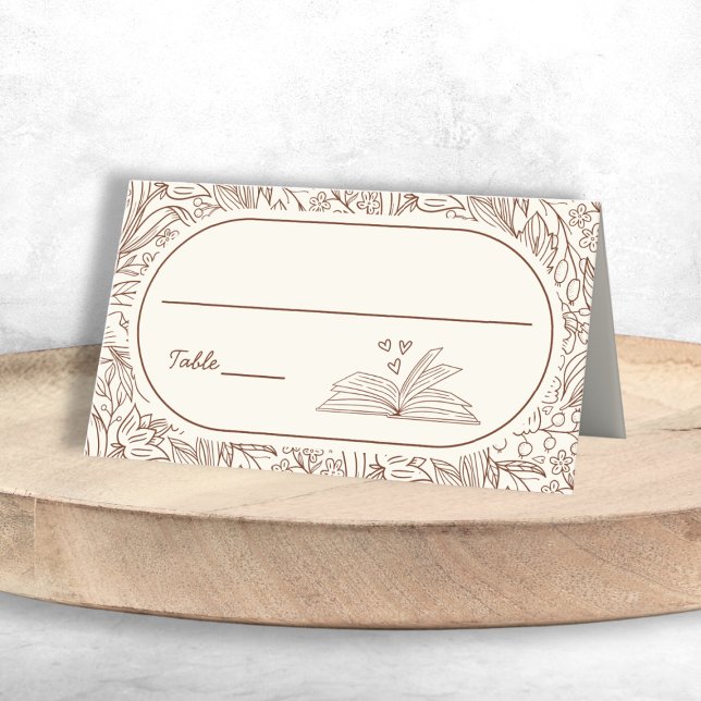 Bröllopstema Blommig Brun Bröllopsfest Placeringskort (Book Theme Floral Brown Bridal Shower Place Card)