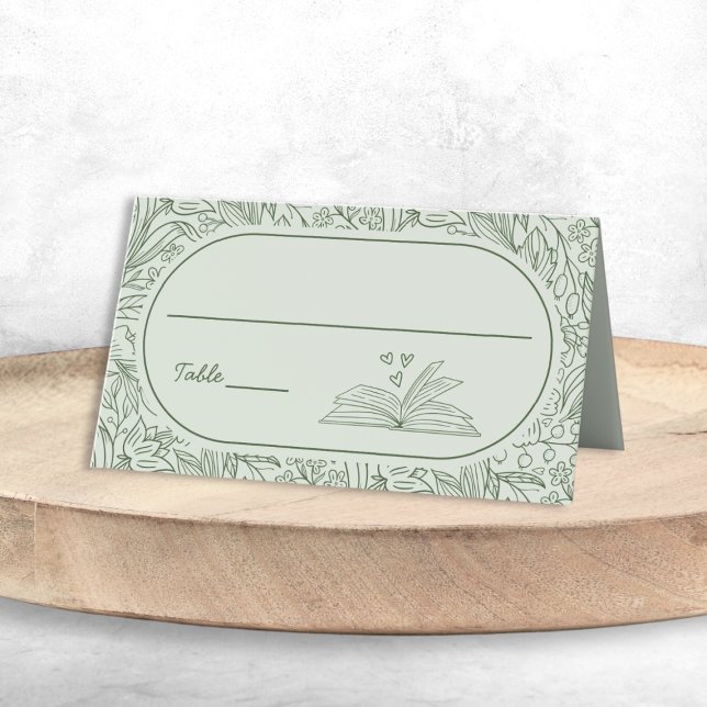 Bröllopstema Floral Salvia Grön Bridal Shower Placeringskort (Book Theme Floral Sage Green Bridal Shower Place Card)