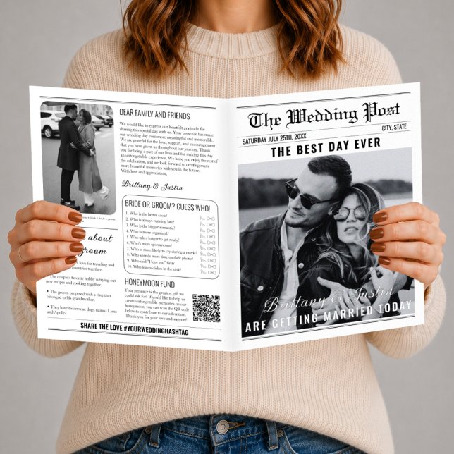 Bröllopstidning Program Klassisk Svart & Vit (wedding newspaper program)
