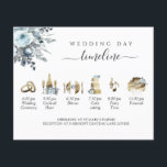 Bröllopstidsplan Dammig Blå Blommig, Medföljande K<br><div class="desc">Vacker akvarell-vigsel tidslinje som garanterat kommer att imponera på dina gäster. Lägg kortet i dina inbjudningar och låt alla gäster bli informerade om tidpunkten för händelser eller dela ut på ceremonin när gästerna kommer. Finns även med ceremoniprogram på baksidan. Elegant handskriven kalligrafi detalj. Ömtålig akvarellbukett i hörnet med blommor och...</div>