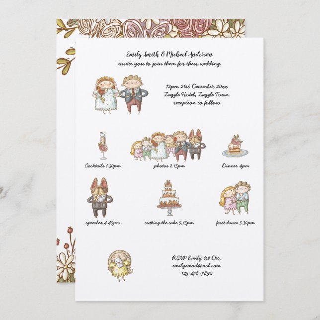 Bröllopstidsplan Inbjudan Rustik Handritad Kraft (Fram/baksida)