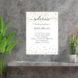 Bröllopstidsplan program guld hjärtan välkommen poster