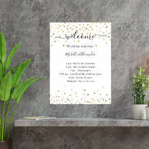 Bröllopstidsplan program guld hjärtan välkommen poster