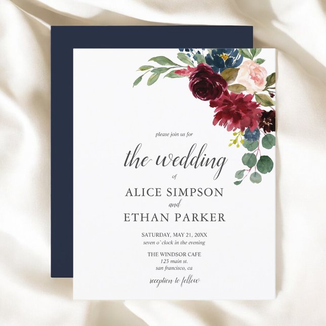 Bröllopsträdgård med budget boho burgunderblå blom (Skapare uppladdad)