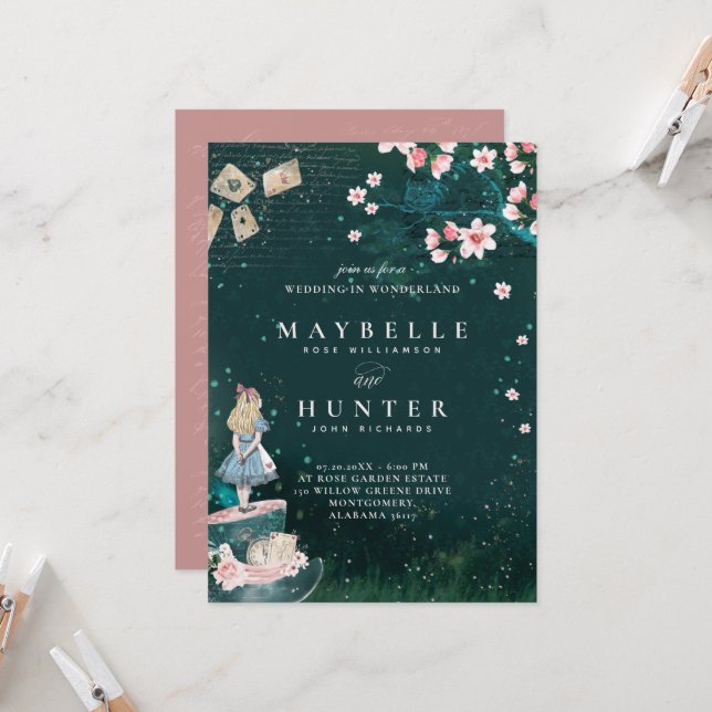 Bröllopsundret Vintage Alice i Underlandet Inbjudningar (Fram/Back In Situ)