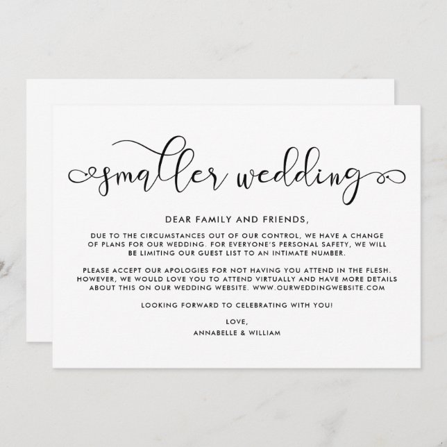 Bröllopsuppdatering | Mindre Bröllop Meddelande (Fram/baksida)