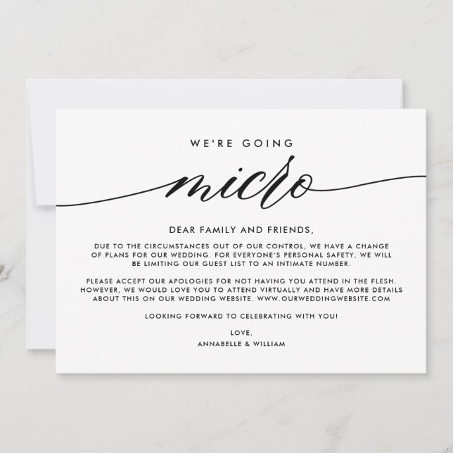 Bröllopsuppdatering | Vi väljer mikrobröllop Meddelande (Framsida)