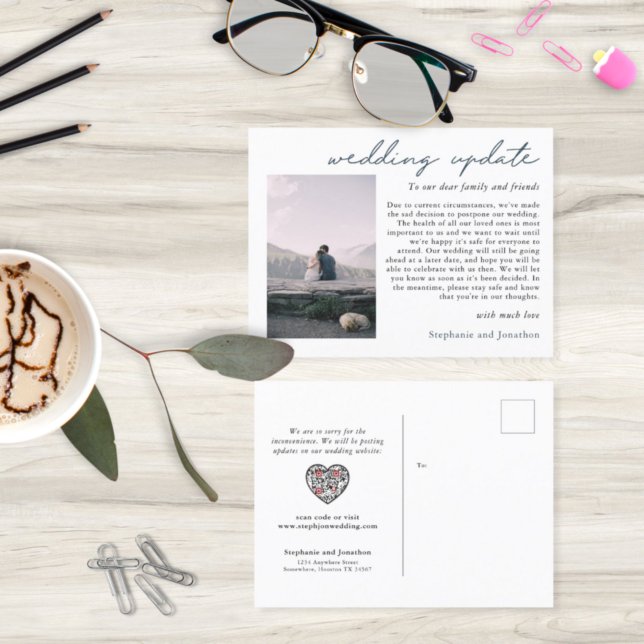 Bröllopsuppskjutande Fotouppdatering QR-kodskript Meddelande Vykort (Skapare uppladdad)