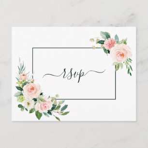 Bröllopsvar Blush Rosa Blomning RSVP Inbjudan Vykort