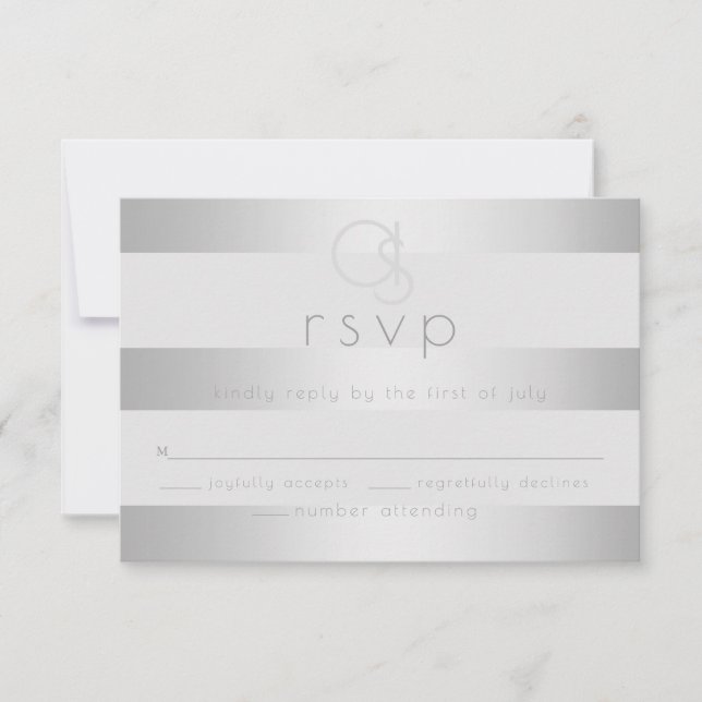Bröllopsvar  |  Lysande Silverränder Monogram OSA Kort (Framsida)