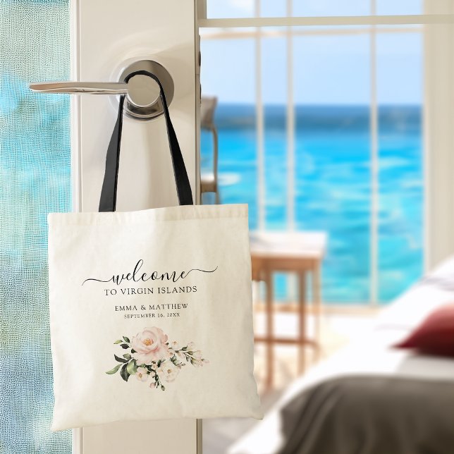 Bröllopsväskor med rosor i pastellfärg för destina tygkasse (Blush Rose Floral Destination Wedding Welcome Tote Bag)