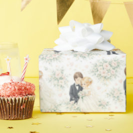 Bröllopsvattenfärg Blond Brud Brudgum Blommor Presentpapper