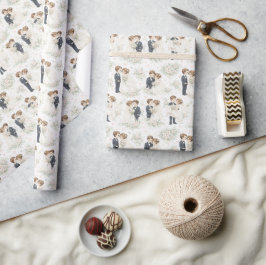 Bröllopsvattenfärg Romantisk Brud Brudgum Blommor Presentpapper