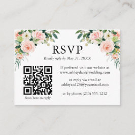 Bröllopsvattenfärg Rosa Vit Blommig QR RSVP Tilläggskort