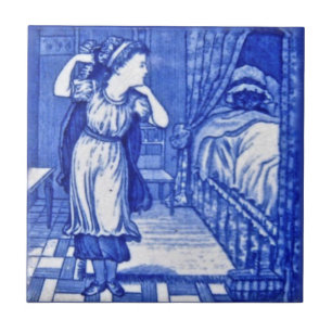 Bröllopsved 1880 Red Riding Huva & Varg Blue Tile Kakelplatta