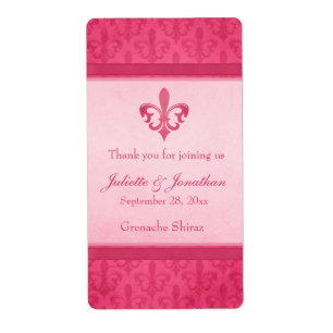 Bröllopsvin personlig etikett fleur de lis rosa fraktsedel