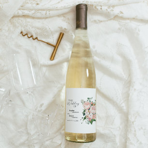 Bröllopsvinetikett i rosé med vit blomma vinflaska etikett