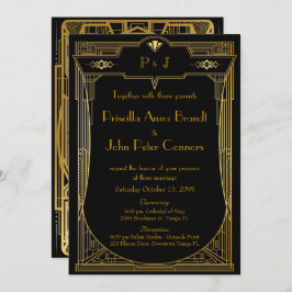 Bröllopsvisitkort,Underbarare Gatsby,guld svart 2 Inbjudningar