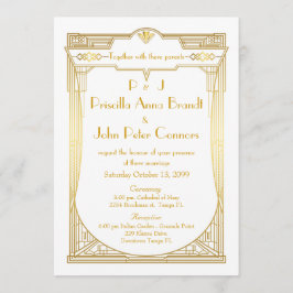 Bröllopsvisitkort,Underbarare Gatsby, vit, guld Inbjudningar