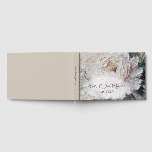 Bröllopsvit Abstrakt Impasto-målning av vit Peony  Gästböcker (Full)