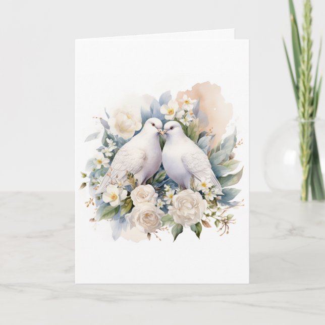 Bröllopsvita duvor Vattenfärg Inbjudan (Framsida)