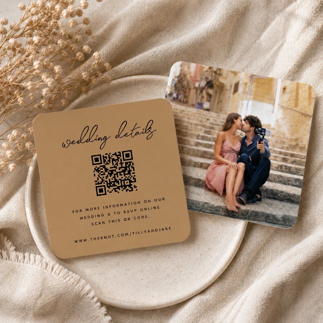 Bröllopswebb Enclosureskort | Guld QR-kod RSVP Tilläggskort (Direct guests seamlessly to your wedding website using this elegant QR code photo enclosure card)