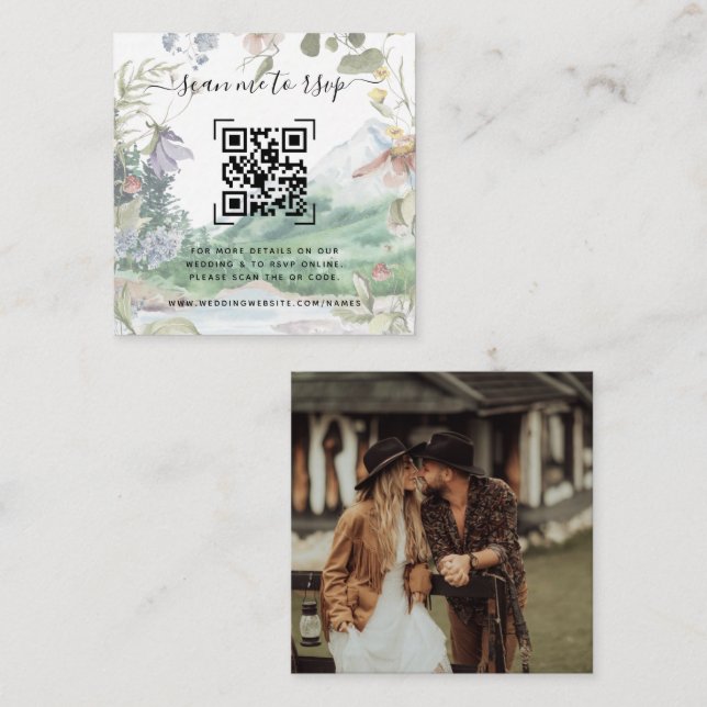 Bröllopswebbplats för fjällblommor | QR-kod Tilläggskort (Fram/baksida)