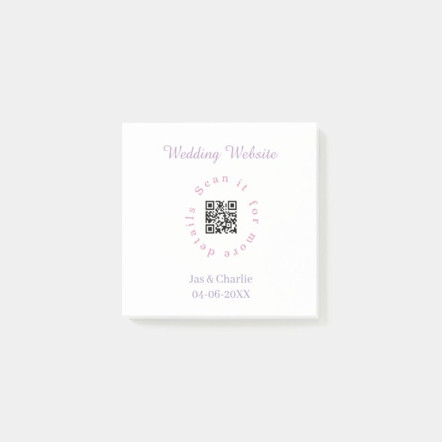 bröllopswebbplats lila rosa skanna QR cirkulär ele Post-it Block (Framsida)