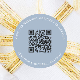 Bröllopswebbplats QR-information detaljer rsvp blå Runt Klistermärke