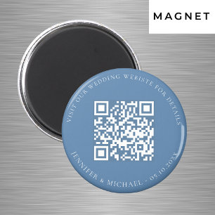 Bröllopswebbplats QR-kod detaljer rsvp dammig blå Magnet
