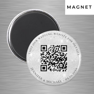 Bröllopswebbplats QR-kod detaljer rsvp silver Magnet