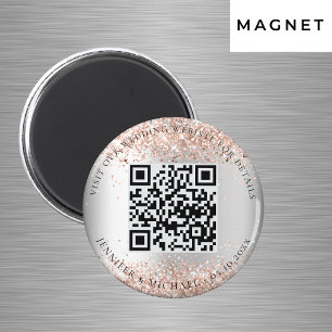 Bröllopswebbplats QR-kod detaljer rsvp silverros Magnet