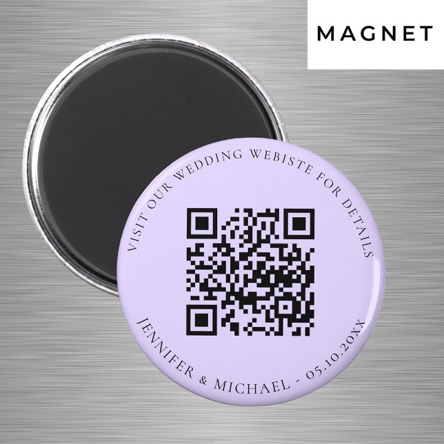 Bröllopswebbplats QR-kod detaljer rsvp violett Magnet (Skapare uppladdad)