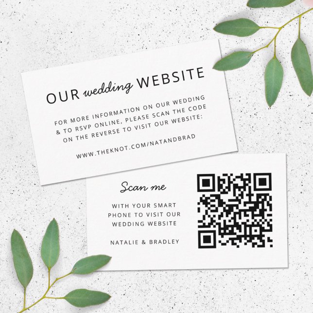 Bröllopswebbplats | QR-kod Ren Enkel Minimalistisk Tilläggskort (Direct guests seamlessly to your wedding website using this QR code simple white enclosure card)
