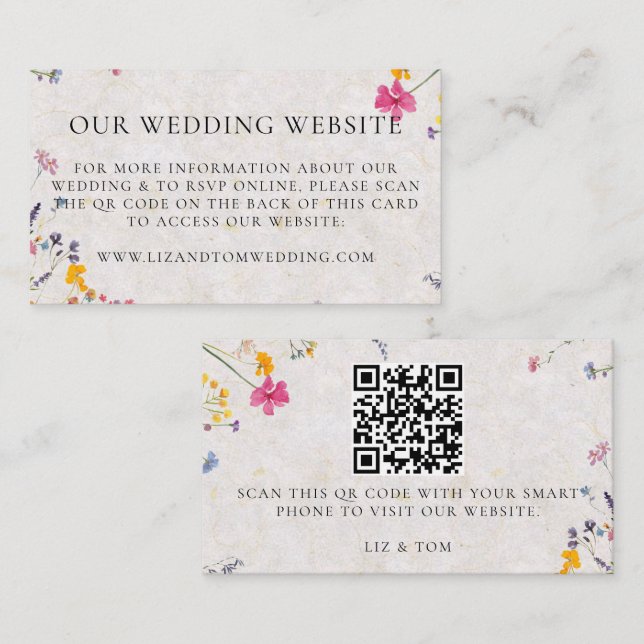 Bröllopswebbplats QR-kod Vildblomsterträdgård Rose Tilläggskort (Fram/baksida)