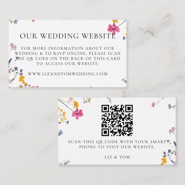 Bröllopswebbplats QR-kod Vildblomsterträdgård Vit Tilläggskort (Fram/baksida)