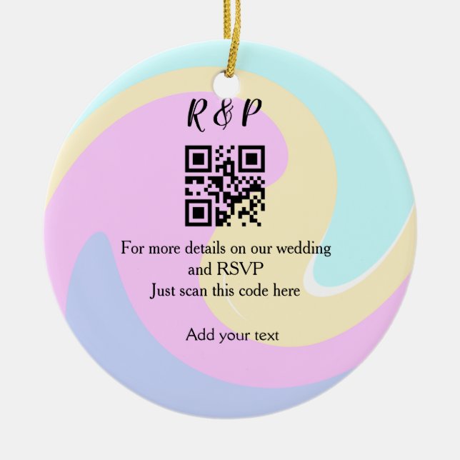 Bröllopswebbplats rsvp q r kod lägg till namn text julgransprydnad keramik (Framsidan)