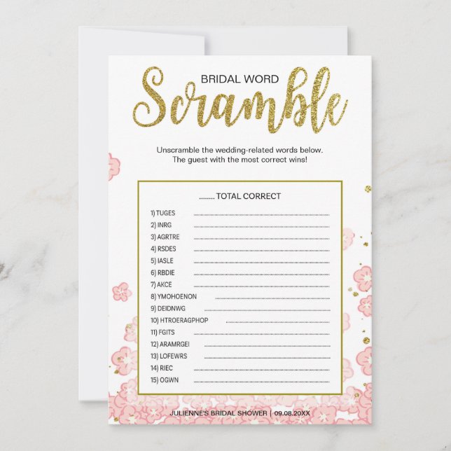 Bröllordslek med blandade bokstäver | Rosa och gul (Framsida)