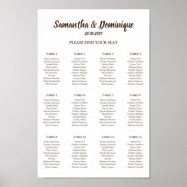 Brölloshändelse Gäst Sittplatskarta Poster (Framsidan)
