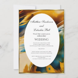 Bröllpsabstrakt teal guld Elegant Modern Inbjudningar