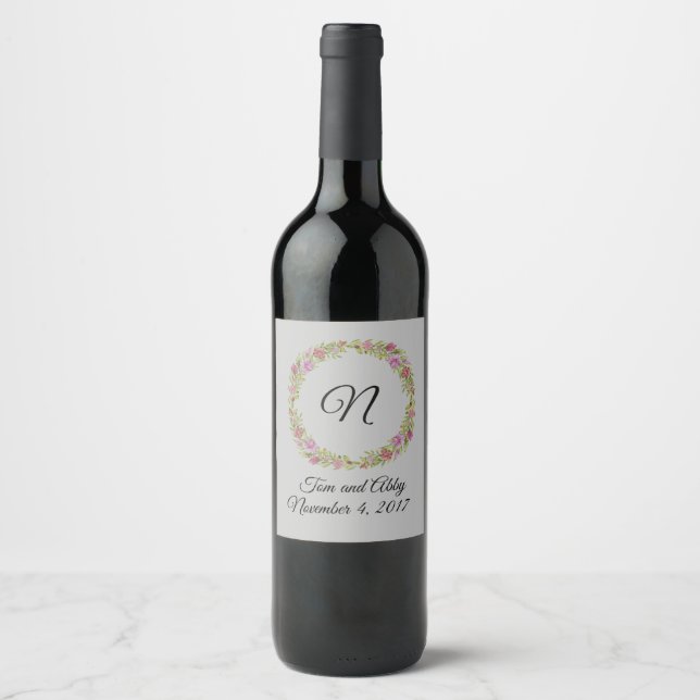 Bröllpsdusch Brudtavla Monogram Vinflaska Etikett (Framsida)