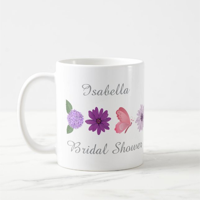  Bröllpsdusch med blommor och fjärilar, anpassat n Kaffemugg (Vänster)
