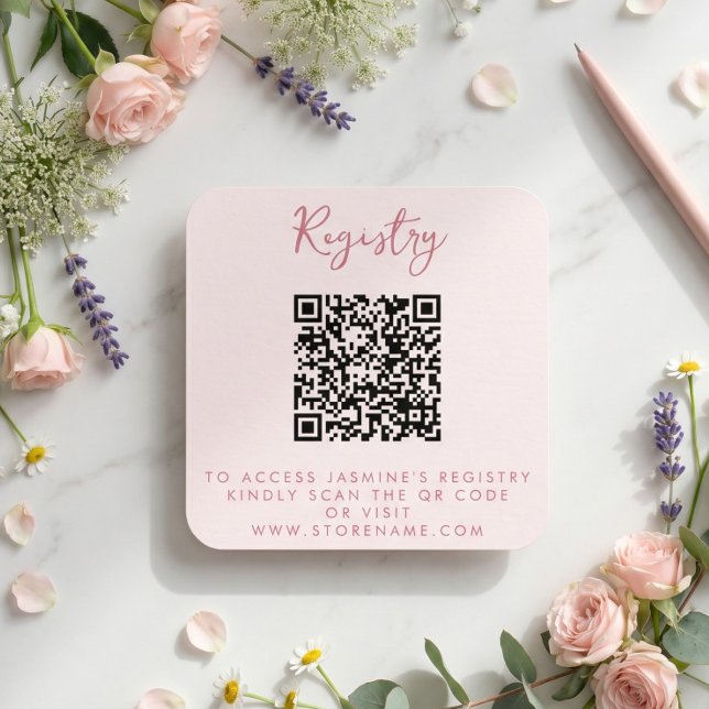 Bröllpsdusch QR-kod i rosa Tilläggskort (Skapare uppladdad)