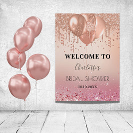 Bröllpsdusch rosa rose gold glitter välkommen poster