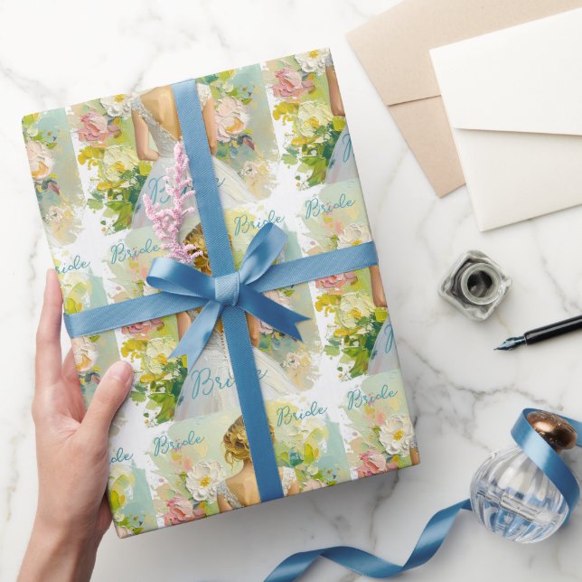 Bröllpsdusch vit klänning på abstrakt bakgrund presentpapper (Gifting)