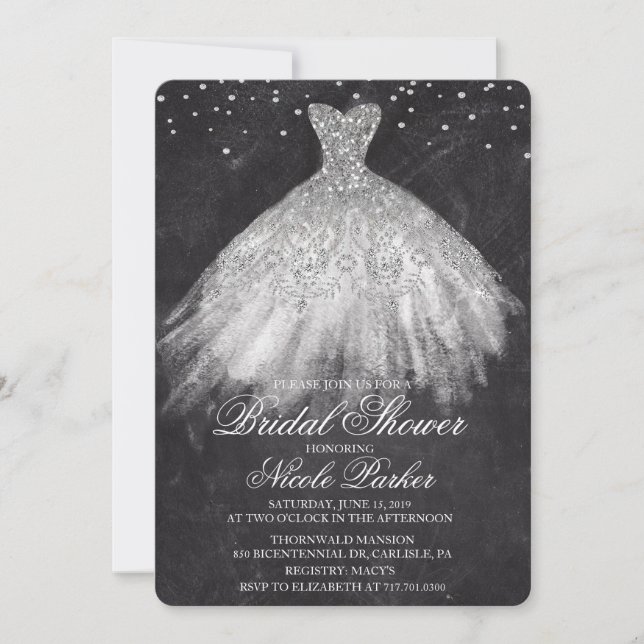 Bröllpsfest Glitter Klänning Diamant Inbjudan (Framsida)