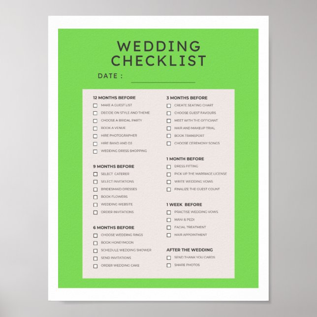 Bröllpsplaneringschecklista Guide Poster (Framsidan)