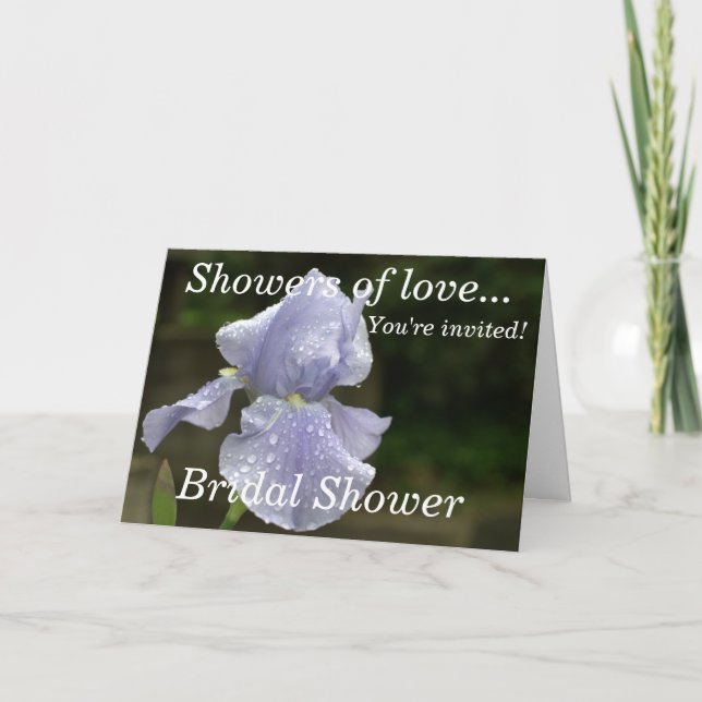 Bröllsdusch Blå Iris Regndroppar . Blommig Inbjudan (Framsida)