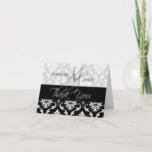 Bröllskort med tack Damask Monogram Kort
